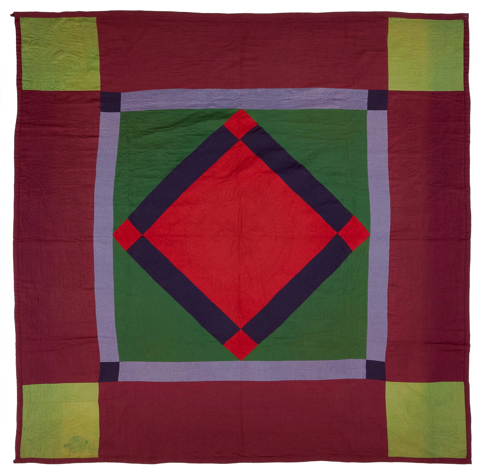 Amish diamond in square quilt: Amish diamond in square quilt, early 20th c., 76'' x 75''. Provenance: Marilyn Kowaleski Collection; Collection of Mr. and Mrs. Dennis Cox, Pennsylvania.
