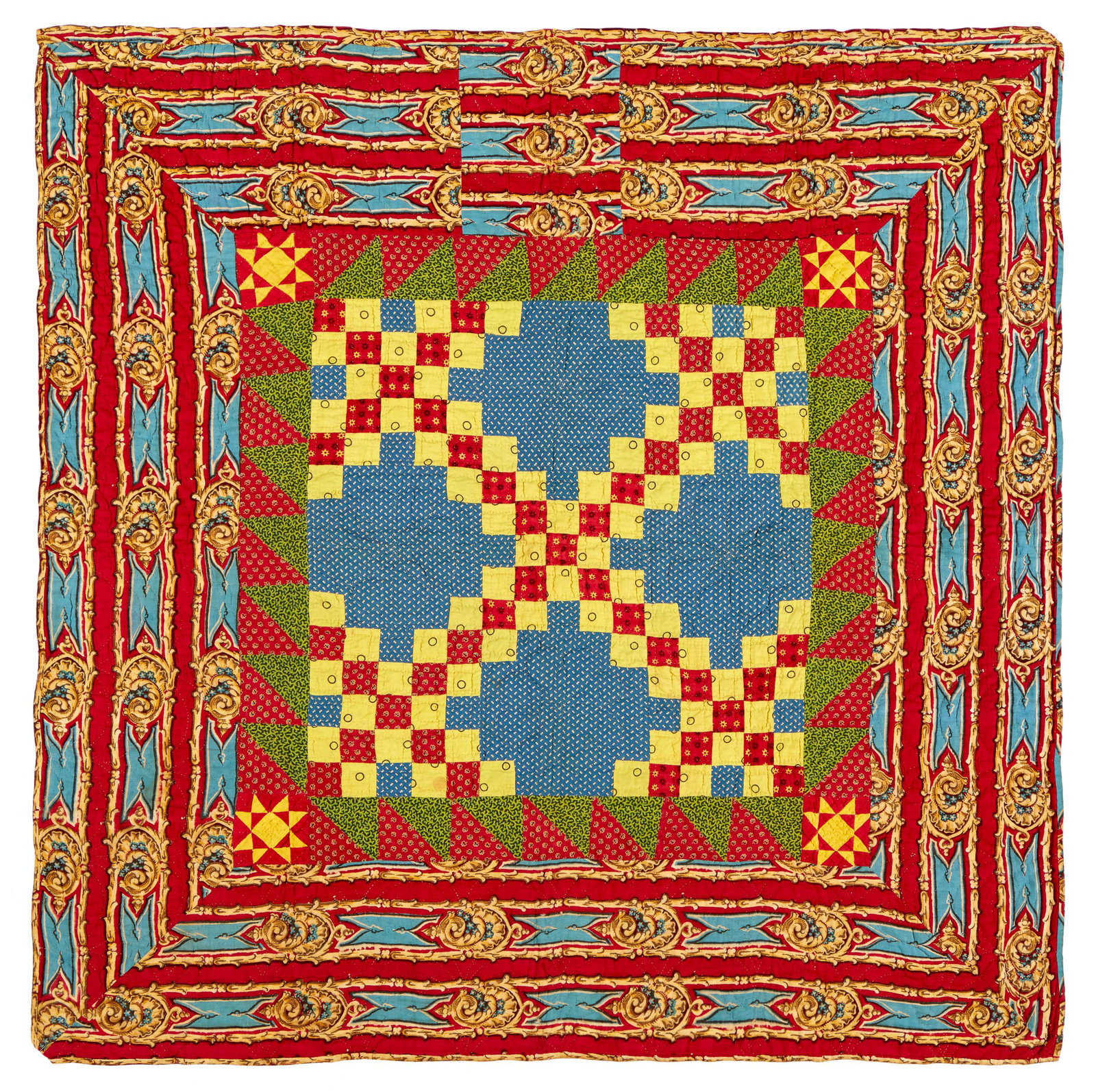 Pennsylvania Irish chain crib quilt: Pennsylvania Irish chain crib quilt, mid 19th c., probably Lancaster County, 40'' x 40''.