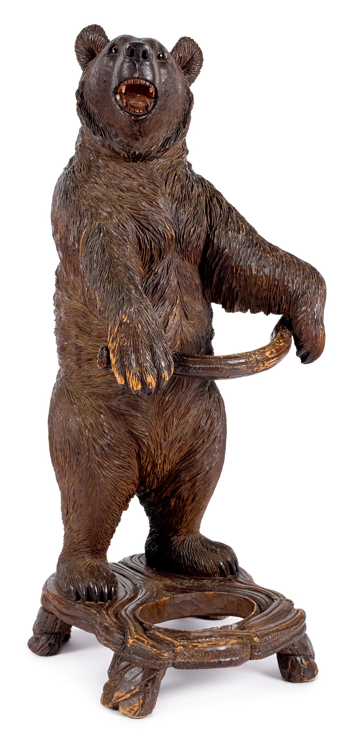 Black Forest carved bear umbrella stand: Black Forest carved bear umbrella stand, early 20th c., 39'' h. Provenance: A New Jersey collection.