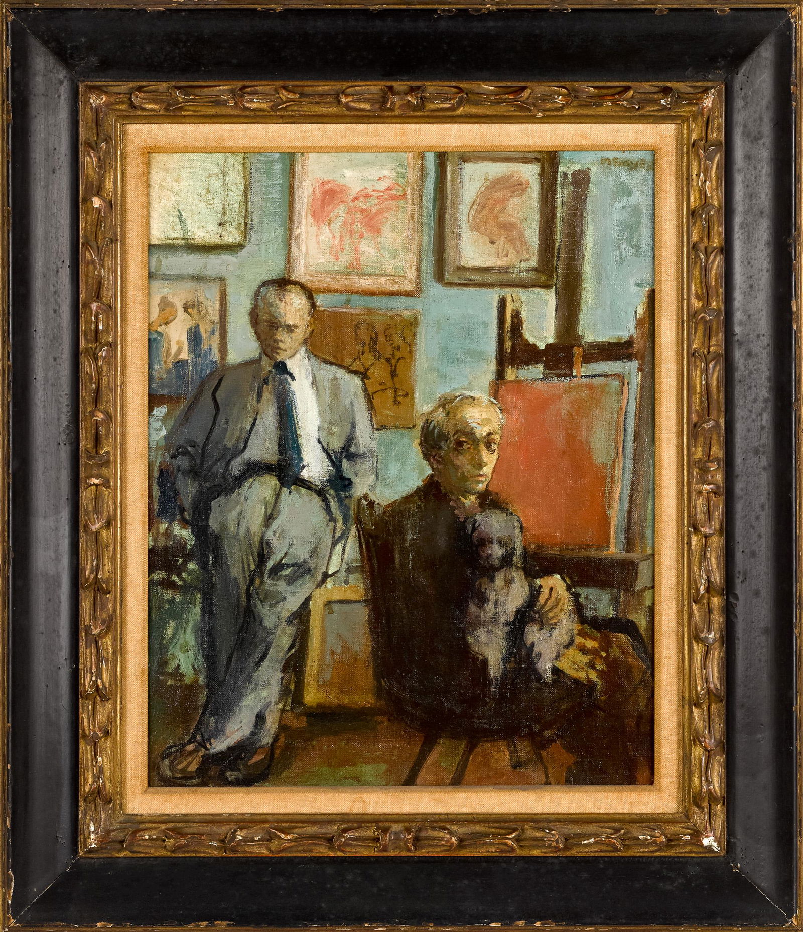 Moses Soyer, oil on canvas self portrait: Moses Soyer (American 1899-1974), oil on canvas self portrait with friend Stephen Maegin, signed upper right, 20'' x 16''. Provenance: Estate of Stephen Maegin.