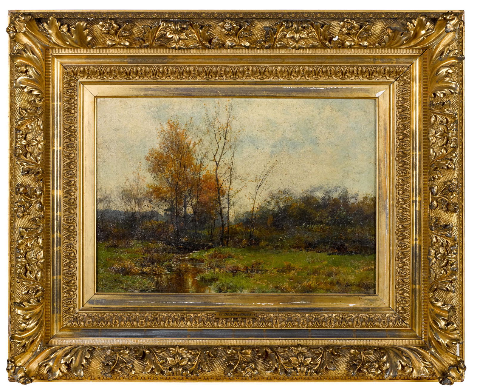 Hugh Bolton Jones, oil on canvas landscape: Hugh Bolton Jones (American 1848-1927), oil on canvas landscape, signed lower left, 14'' x 20''. Provenance: A New Jersey estate.