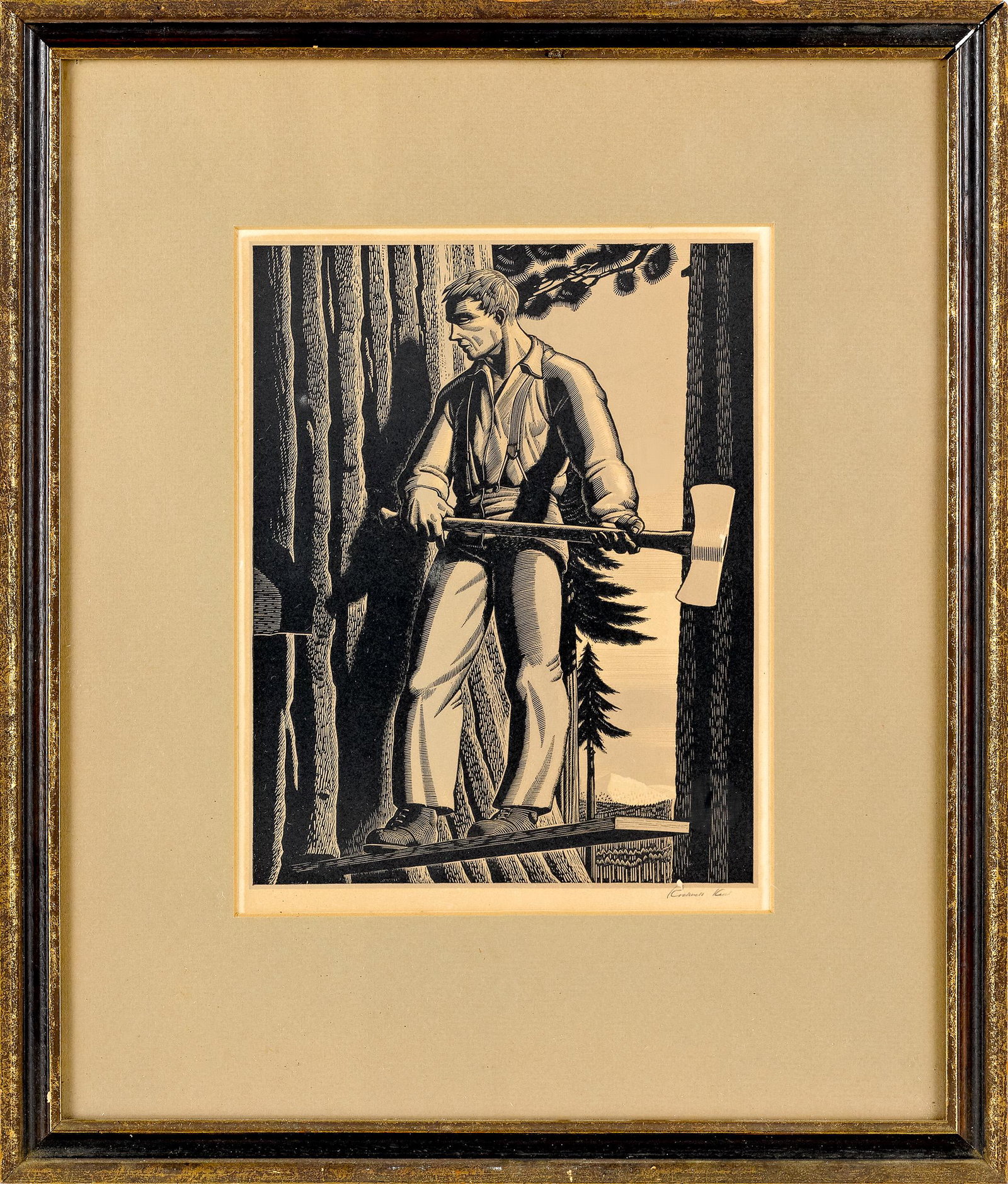 Rockwell Kent, signed wood engraving: Rockwell Kent (American 1882-1971), signed wood engraving, titled The Faller, 10 1/2'' x 8 1/4''. Provenance: A Maryland estate.