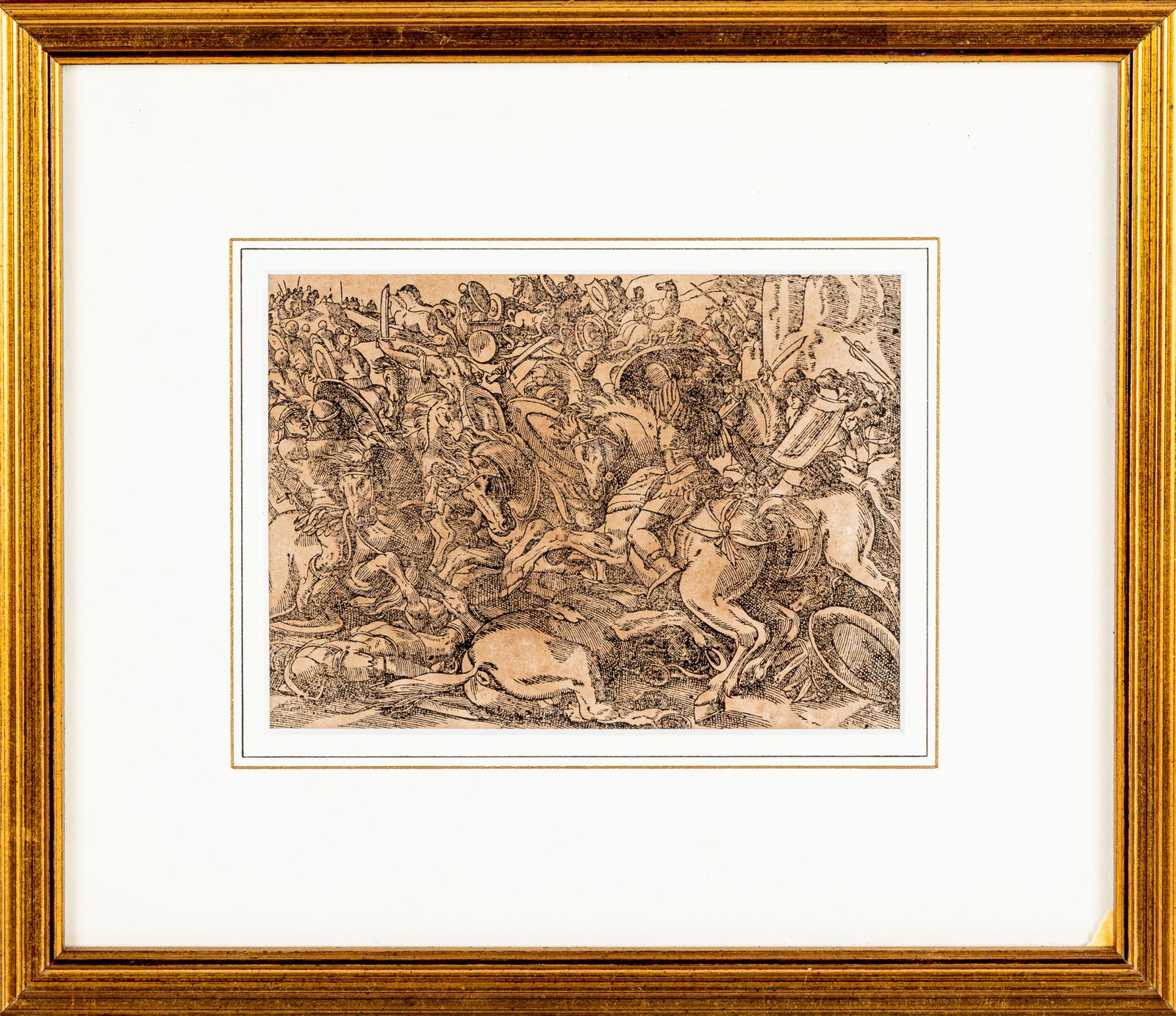 Tobias Stimmer engraved battle scene, etc.: Tobias Stimmer engraved battle scene, 4 1/4'' x 5 3/4'', together with a smaller engraving, 3 1/2'' x 3''.