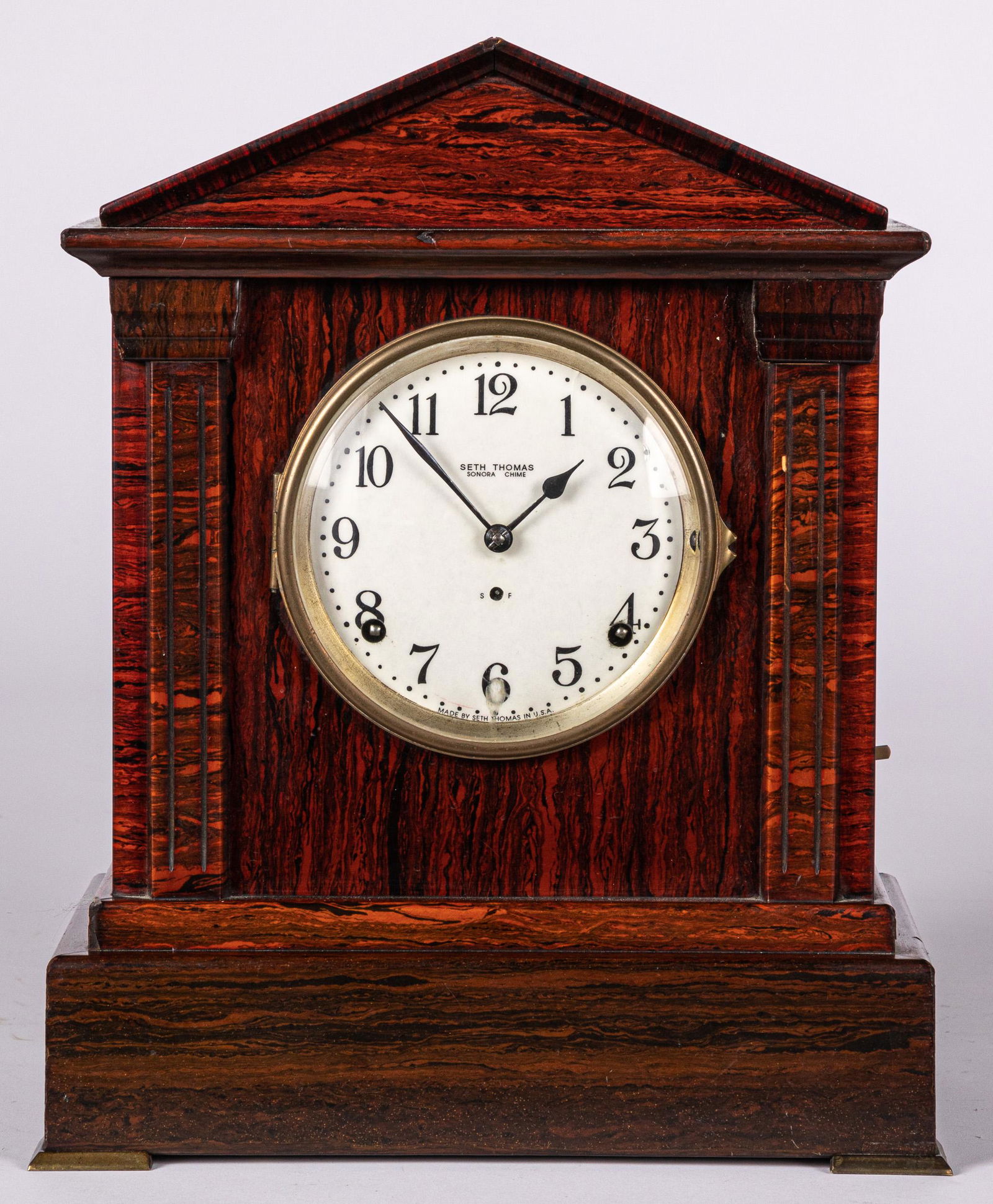 Seth Thomas Sonora Chime mantel clock: Seth Thomas Sonora Chime mantel clock, with faux finish on case, 14 1/2'' h., 11 1/4'' w.