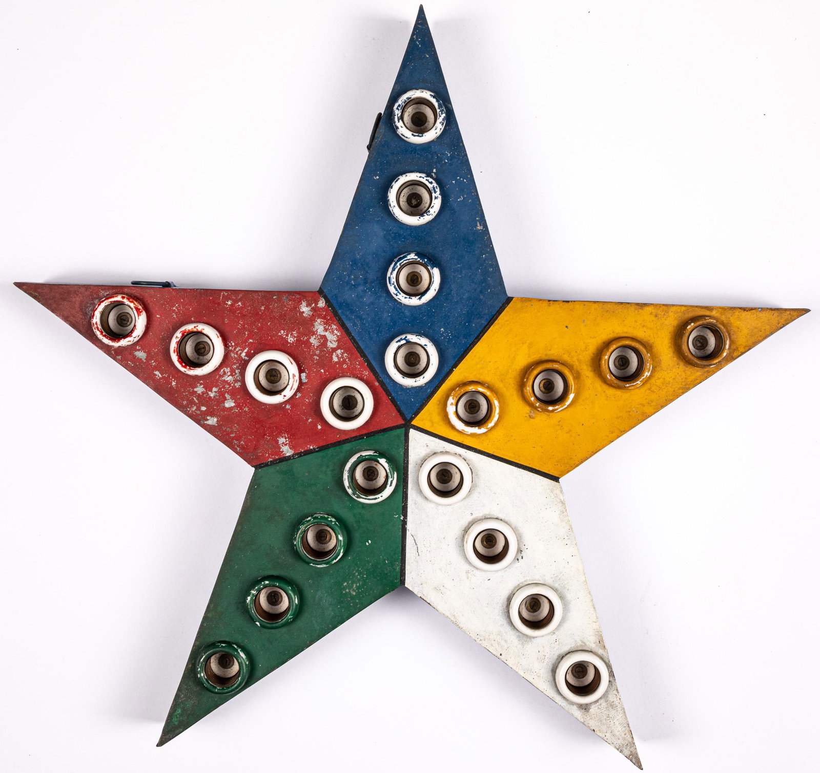 Painted tin star carnival light: Painted tin star carnival light, 24'' h.