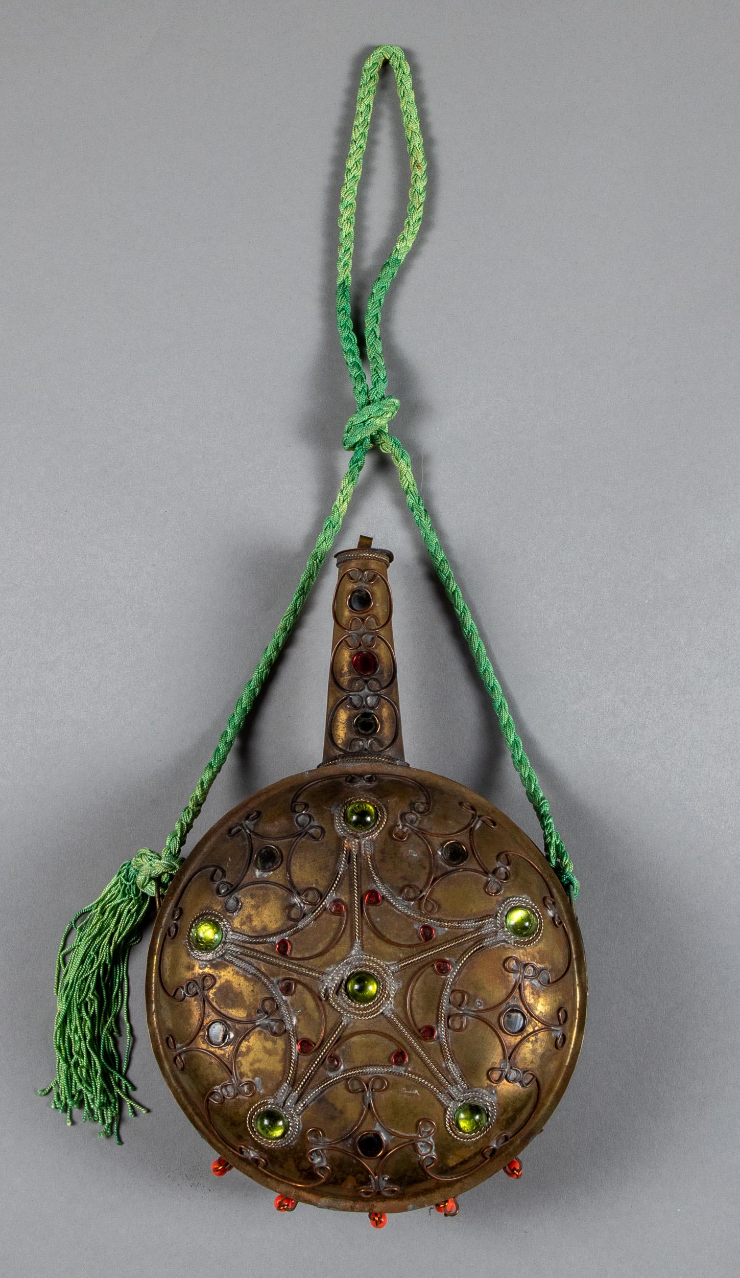 Persian brass powder flask: Persian brass powder flask, 19th c., 11 1/4'' h.