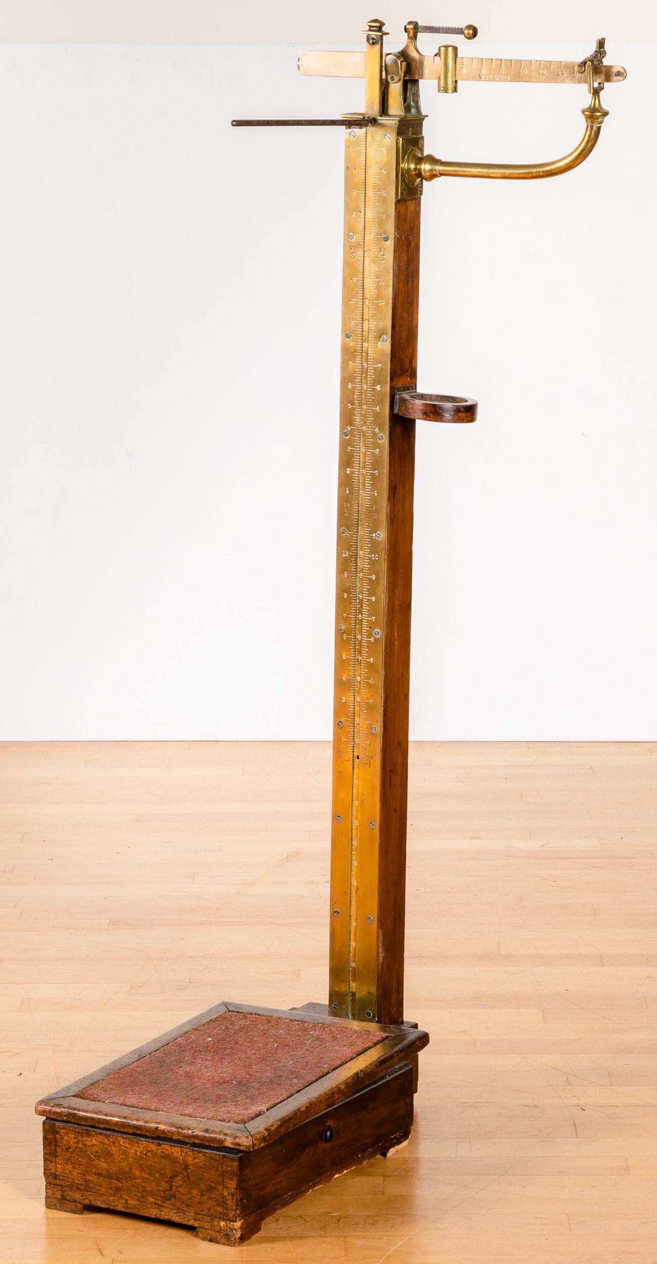 W&T Avery brass scale: W&T Avery brass scale, 52'' h.