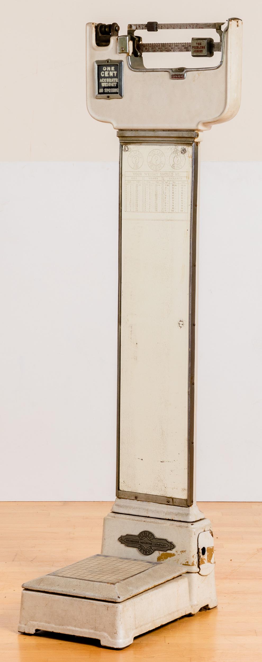 Peerless one-cent scale: Peerless one-cent scale, 62 1/2'' h.