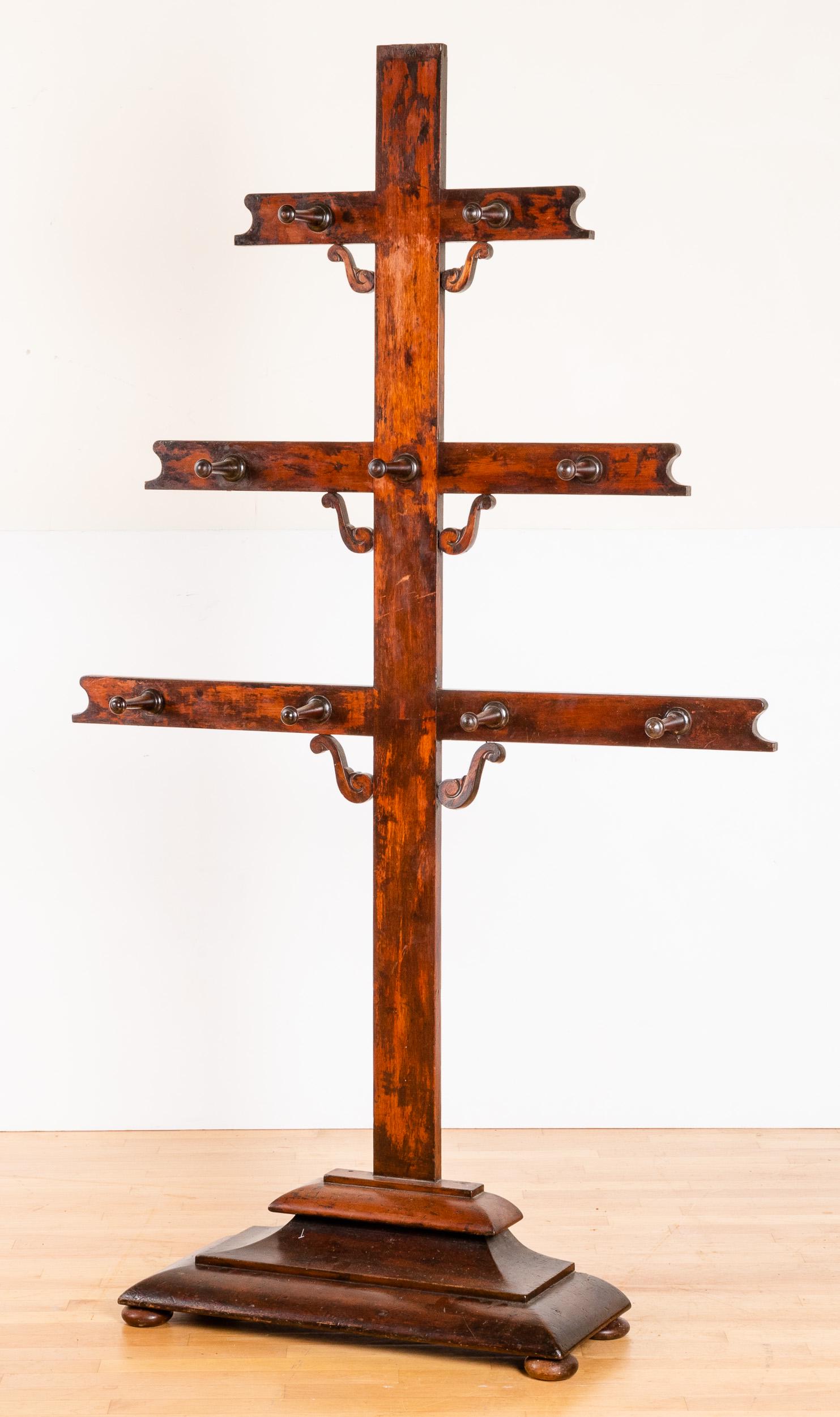 Mahogany hat and coat rack, 19th c.: Mahogany hat and coat rack, 19th c., 79 1/2'' h.