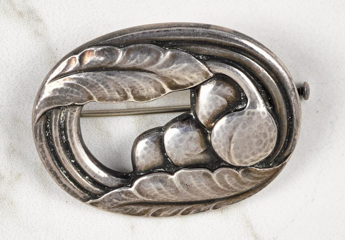 Georg Jensen sterling silver brooch: Georg Jensen sterling silver brooch, stamped sterling 925 Denmark 18, 1 7/8'' x 1 3/8'', 8.0 dwt.
