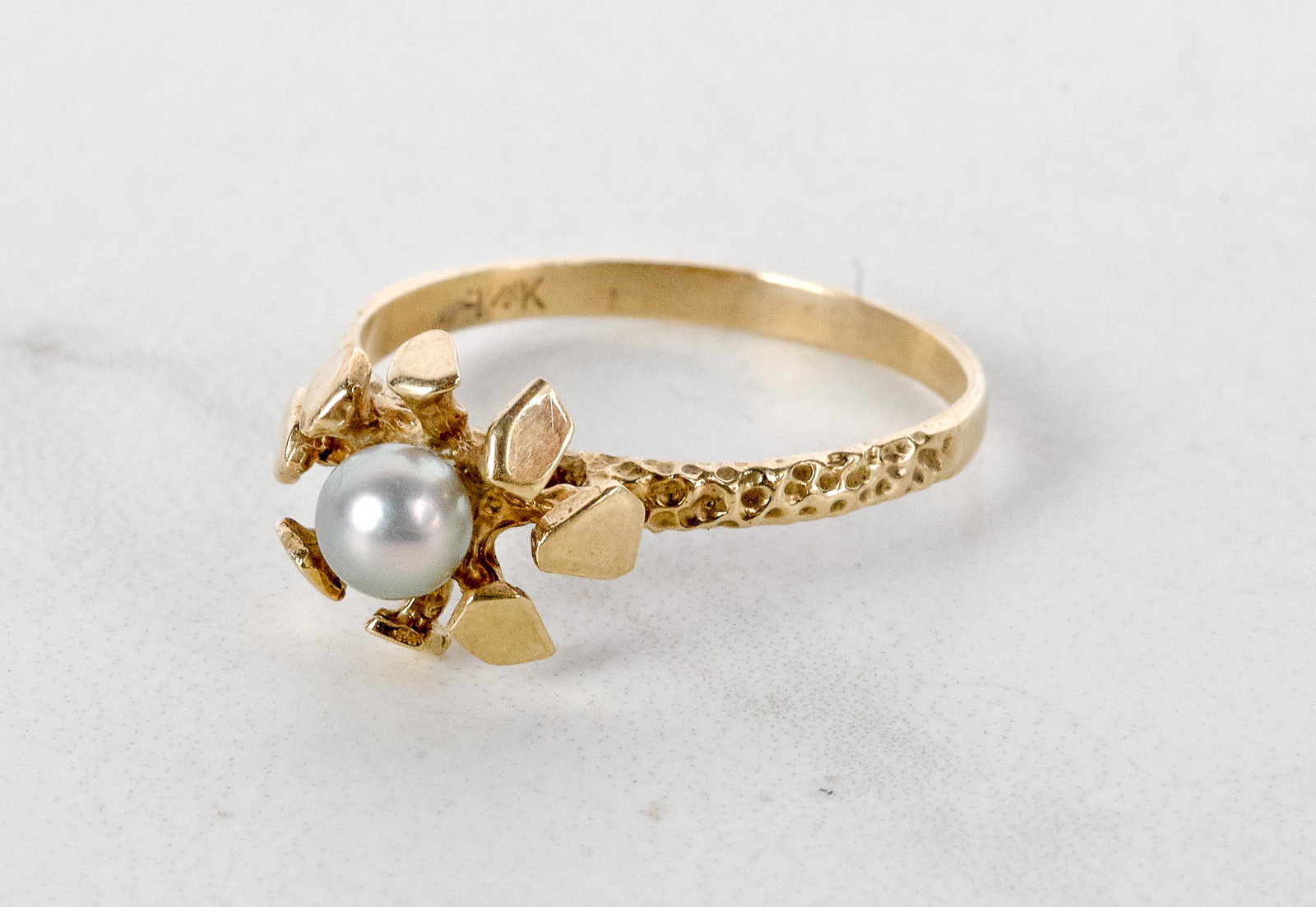 Scandinavian 14K yellow gold solitaire pearl ring: Scandinavian 14K yellow gold solitaire pearl ring, size 6 1/2, 1.2 dwt.