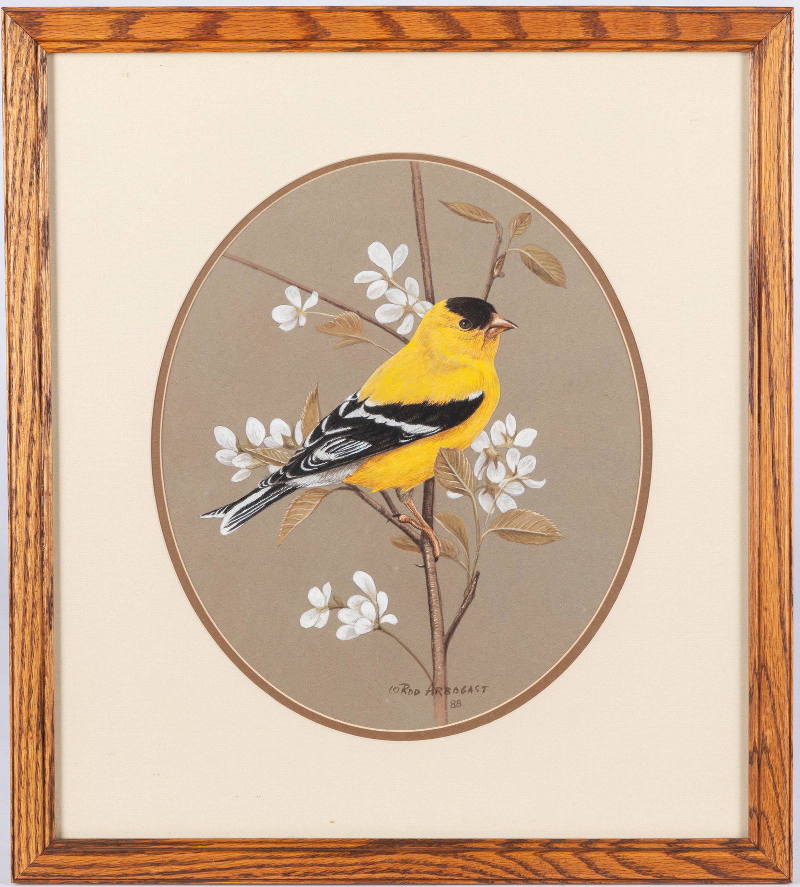 Rob Arbogast, mixed media of a finch, etc.: Rob Arbogast, mixed media of a finch, together with a signed print of a fox, 13'' x 10 1/2'' and 18'' x 16''.