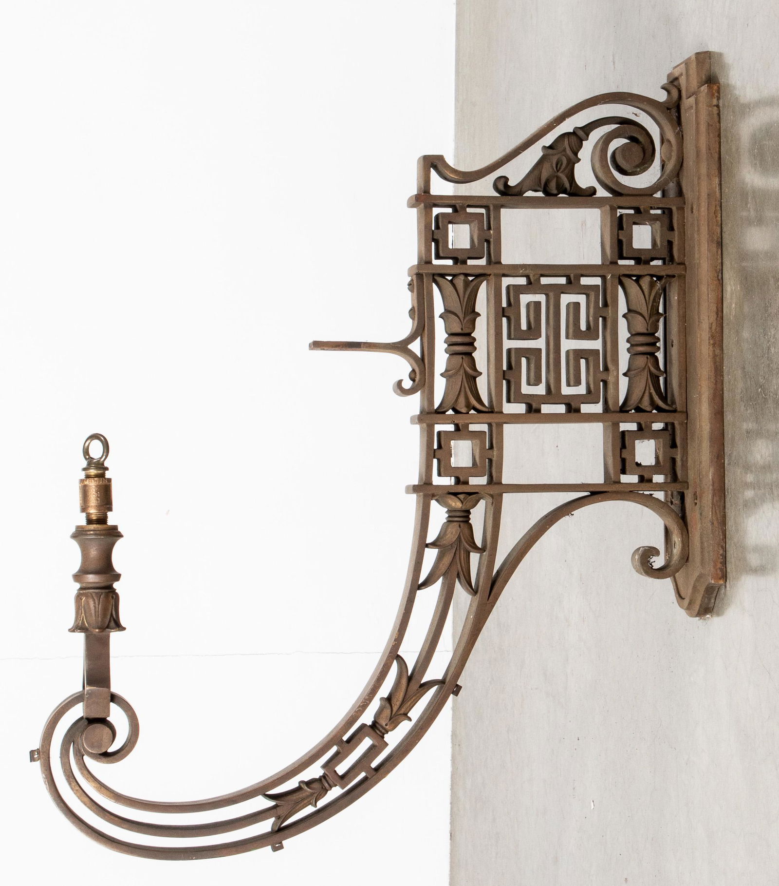 Large architectural bronze hanging bracket: Large architectural bronze hanging bracket, early 20th c., probably for a light.