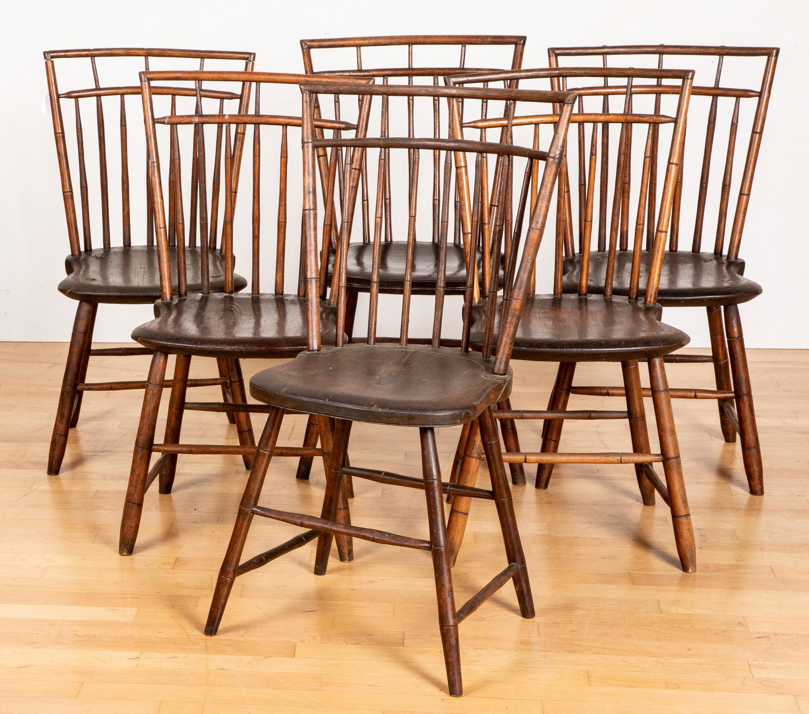 Assembled set of six rodback Windsor side chairs: Assembled set of six rodback Windsor side chairs, 19th c.
