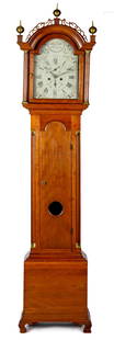 New Hampshire Federal cherry tall case clock: New Hampshire Federal cherry tall case clock, ca. 1800, the eight-day works, signed Luther Smith, Keene, 87"" h.