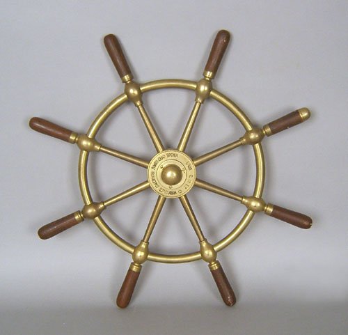Brown Brothers brass ships wheel, 20th c., marked