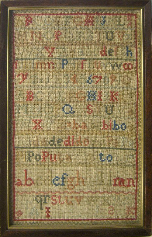 Wool marking sampler, 19th c., 16 1/2'' x 10''.: Wool marking sampler, 19th c., 16 1/2'' x 10''.