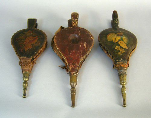 Three fireplace bellows, 19th c., largest - 18'' l: Three fireplace bellows, 19th c., largest - 18'' l.