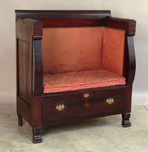Empire mahogany hall seat, 19th c., 46 1/2'' h., 4: Empire mahogany hall seat, 19th c., 46 1/2'' h., 42 1/4'' w.