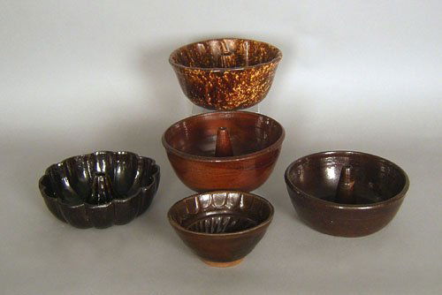Five earthenware food molds, 19th c.: Five earthenware food molds, 19th c.