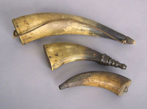 Three powderhorns, 19th c., one inscribed PA US: Three powderhorns, 19th c., one inscribed PA US Munro.