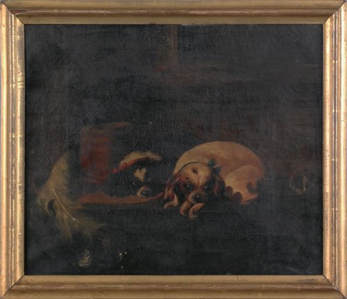 After Sir Edwin Henry Landseer (British, 1802-18: After Sir Edwin Henry Landseer (British, 1802-1873), oil on canvas of two King Charles Spaniels, 17'' x 21''. Provenance: Henry Ford Museum.