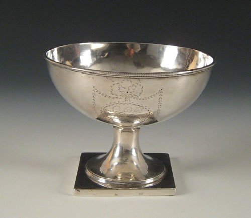 Philadelphia silver bowl, late 18th c., bearing: Philadelphia silver bowl, late 18th c., bearing the touch of John David, with beaded edge and script monogram within an etched foliate shield, 4 3/4'' h., 6 1/4'' dia., approximately 13.4 ozt.