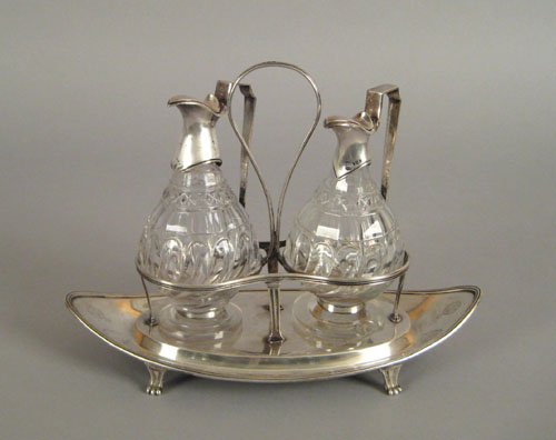 English silver cruet set, ca. 1802-1803, bearin: English silver cruet set, ca. 1802-1803, bearing the touch of Robert, David and Samuel Hennell, 7 3/4'' h., 11'' w.