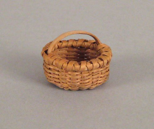 Miniature splint oak gathering basket, 19th c.,