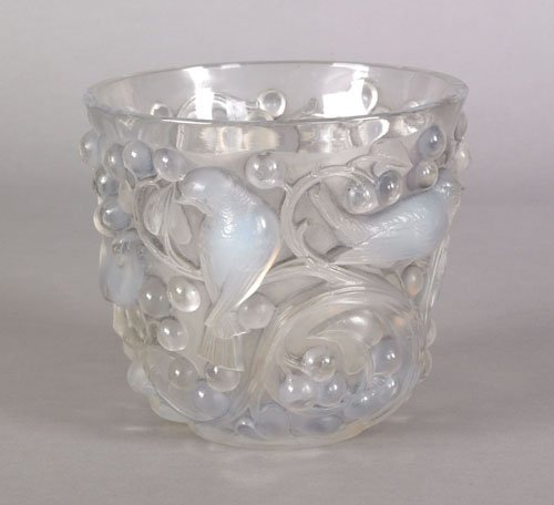 Lalique opalescent Avalon vase, acid etched sig: Lalique opalescent Avalon vase, acid etched signature R. Lalique on base, 5 5/8'' h.