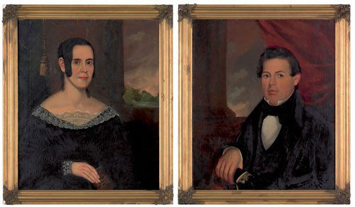 Attributed to William Matthew Prior (American, 1: Attributed to William Matthew Prior (American, 1806-1873), pair of oil on canvas portraits of Jedediah and Diana Perrin of Pomfret, Connecticut, 30'' x 25''.