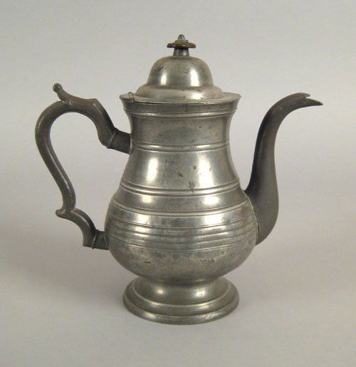 Meriden, Connecticut pewter coffee pot, ca. 1825: Meriden, Connecticut pewter coffee pot, ca. 1825, bearing the touch of Ashbil Griswold, 10 1/2'' h.