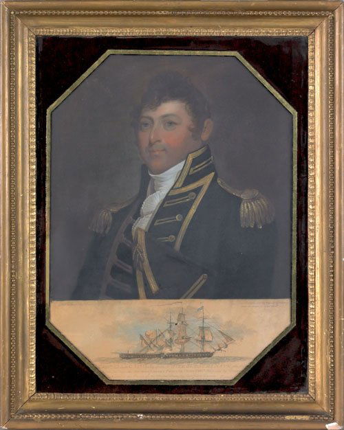 After Gilbert Stuart, painted mezzotint of Capt: After Gilbert Stuart, painted mezzotint of Captain Isaac Hull, pub. 1813, 20 1/2'' x 15 1/2''.