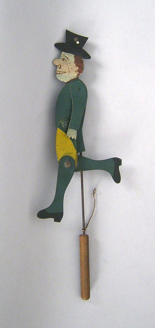Painted tin jigger toy, 16'' h.: Painted tin jigger toy, 16'' h.