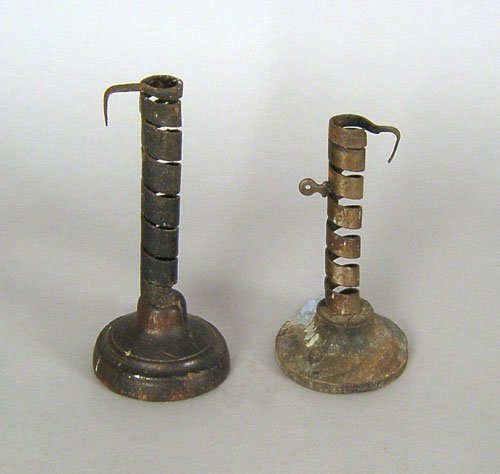 Two French twist ejection candlesticks, 18th/19th