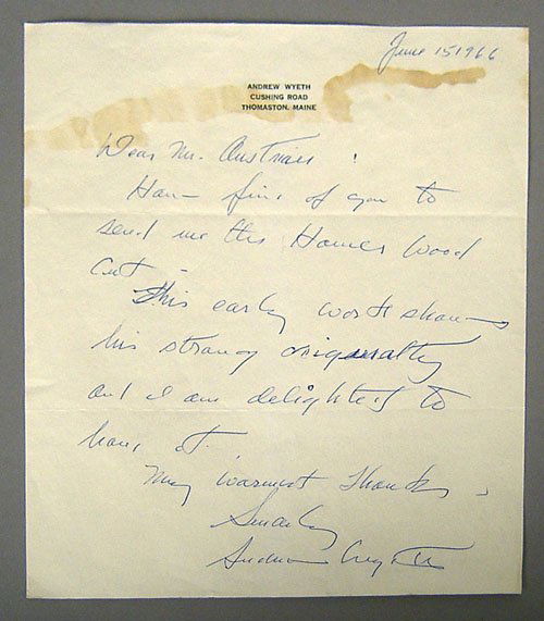 Two letters signed by Andrew Wyeth and Irving Ber: Two letters signed by Andrew Wyeth and Irving Berlin.