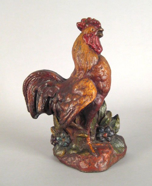 Cast iron polychrome painted rooster form door s