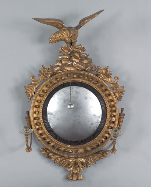 Regency gilt wood convex girandole mirror, ca. 1