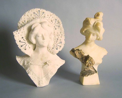 Two alabaster busts, ca. 1900, 15 1/2'' h., 14 1/2: Two alabaster busts, ca. 1900, 15 1/2'' h., 14 1/2'' h.