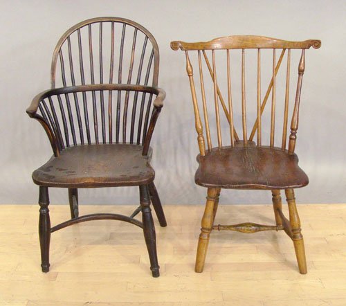 Braceback windsor chair, late 18th c. together wi: Braceback windsor chair, late 18th c. together with an English armchair.