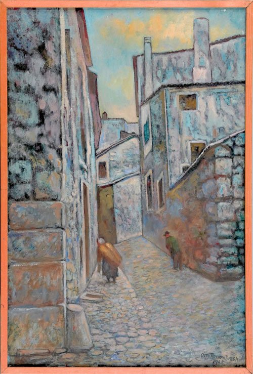 Otto Rothenburgh (American, 1893-1992), oil on : Otto Rothenburgh (American, 1893-1992), oil on canvas street scene, signed lower right and dated 1965, 36'' x 24''.