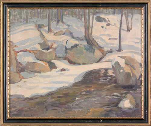 Arthur Ernst Becher (American, 1877-1960), oil: Arthur Ernst Becher (American, 1877-1960), oil on canvas winter landscape, signed lower left Arthur Becher, 18'' x 22''.