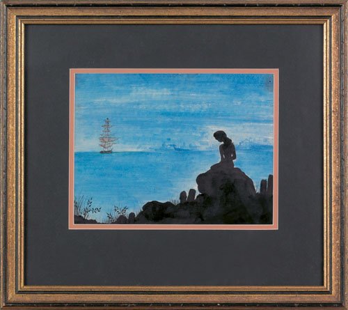 Maurice Denis (French, 1870-1943), ink and wate: Maurice Denis (French, 1870-1943), ink and watercolor depicting the Mermaid of Copenhagen, signed lower right, 8 1/2'' x 11 1/4''.