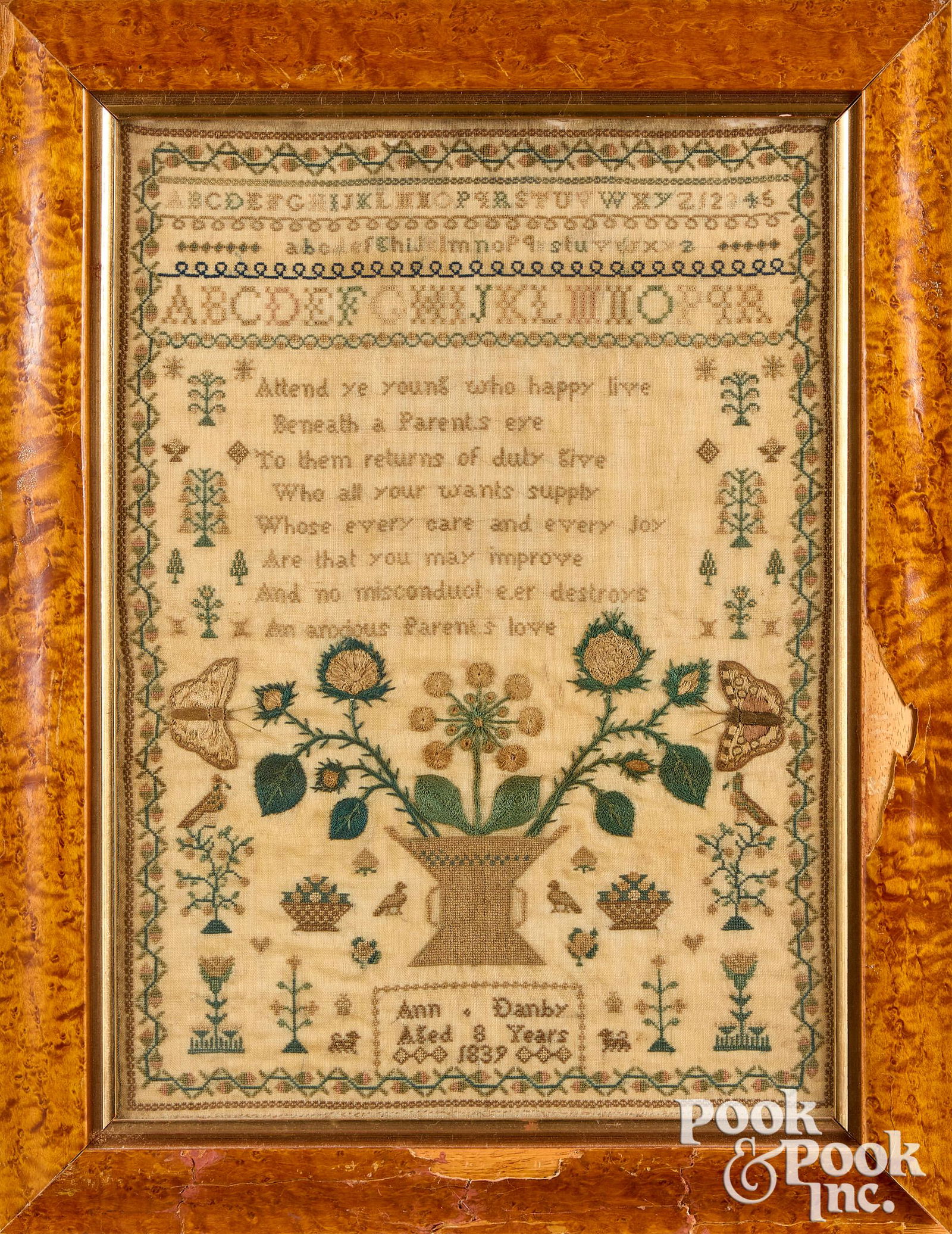 English silk on linen sampler, dated 1839 (1 of 1)