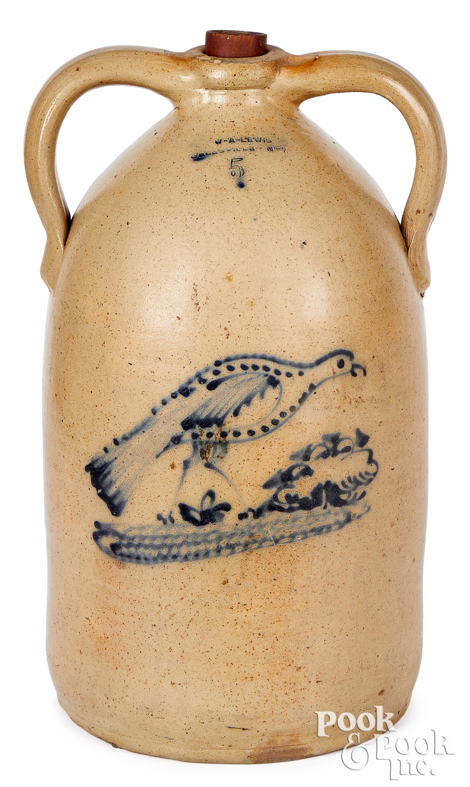 NY stoneware jug  W-A-Lewis turkey (1 of 3)