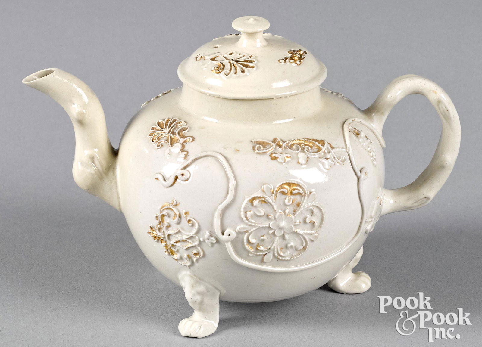 Staffordshire salt glaze stoneware teapot (1 of 2)