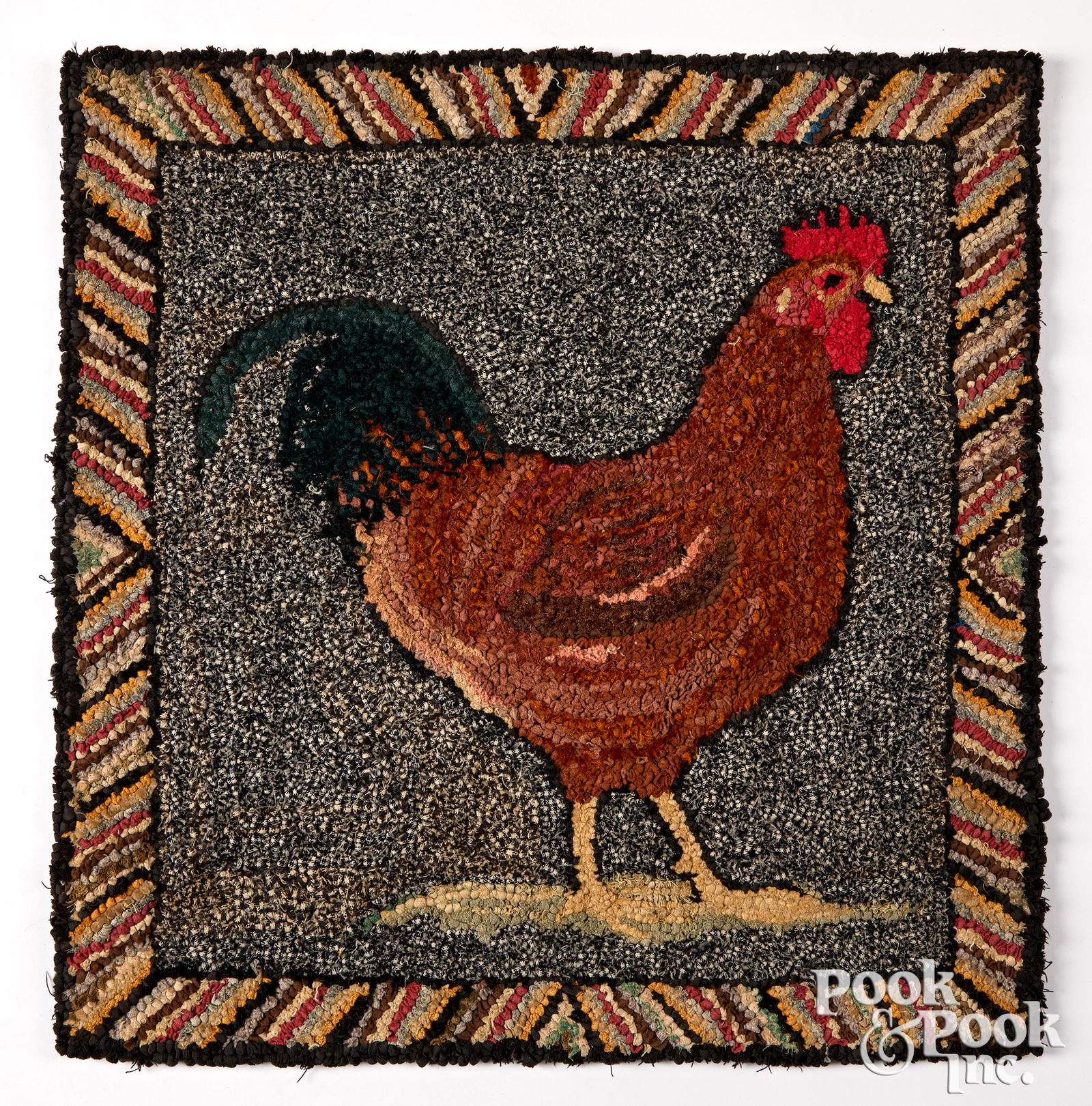 Hooked rug with rooster, early 20th c. (1 of 1)