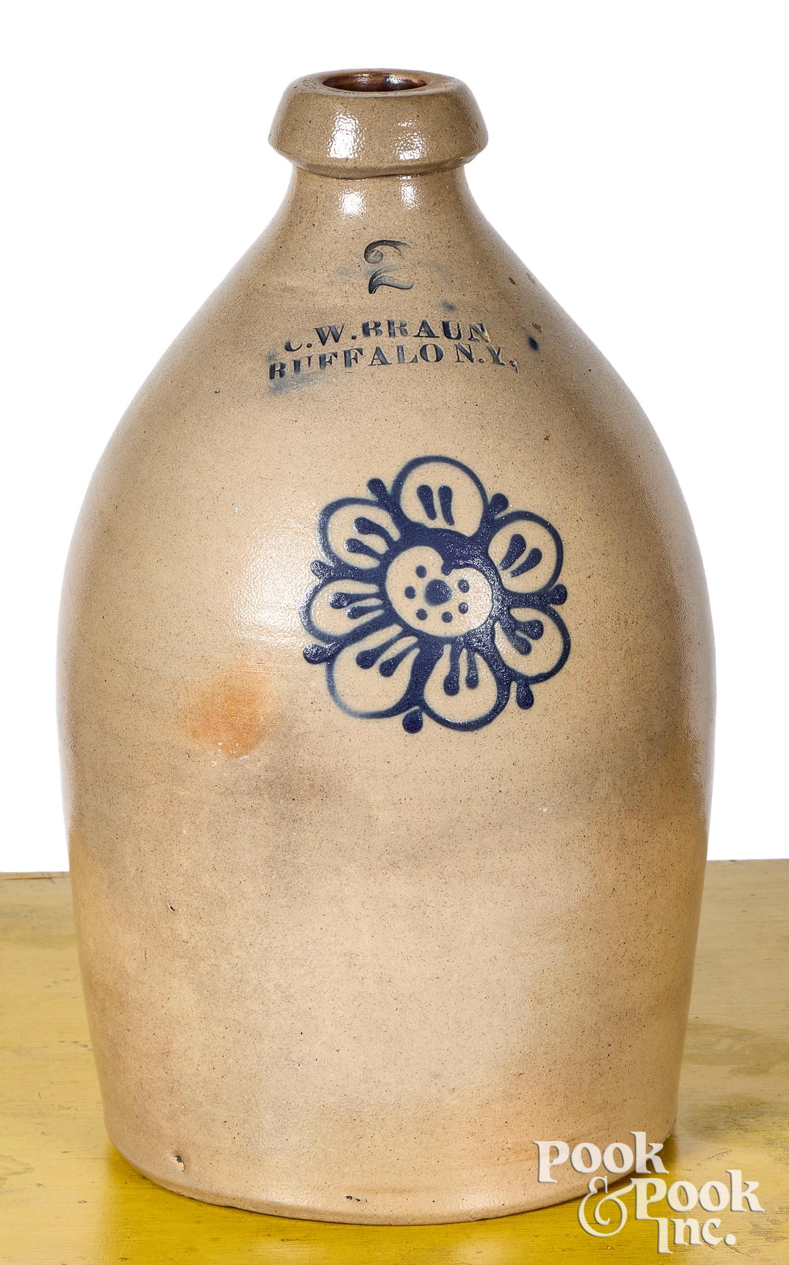 NY stoneware jug, C.W. Braun Buffalo flower (1 of 1)