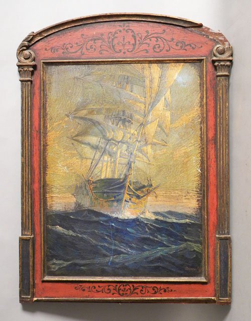 Joe Duncan Gleason screenprint of a frigate, 32'' : Joe Duncan Gleason screenprint of a frigate, 32'' x 23'' (frame).