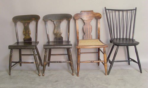 Rodback windsor, early 19th c., together with thr: Rodback windsor, early 19th c., together with three painted side chairs.
